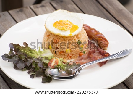 Fried Rice with Egg Bacon and Sausage for lunch
