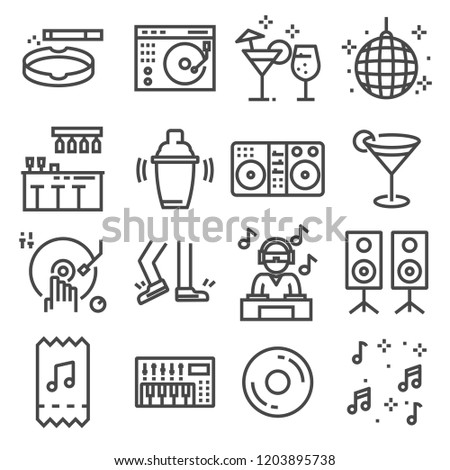 Set of dancing, dj, music, disco vector line icons on white background