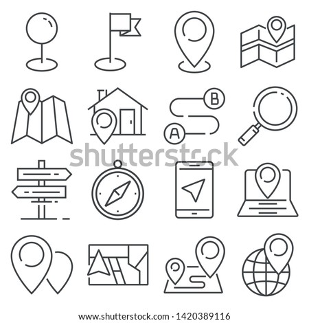 Vector Gray Navigation and Map line icons on white background