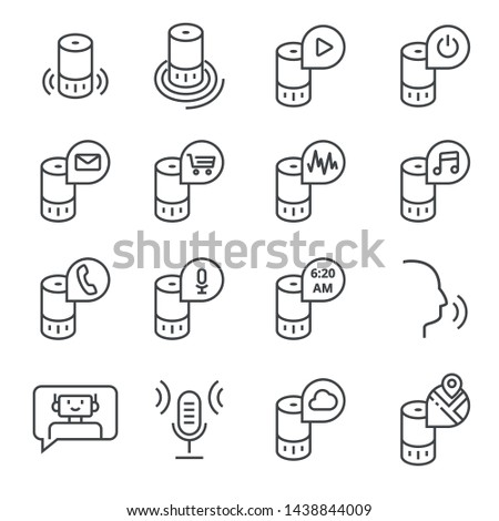 Smart speaker and virtual assistant. Vector icon set in outline style
