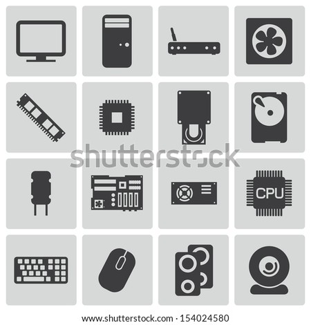 Vector black  PC components  icons set