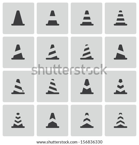 Vector black traffic cone   icons set