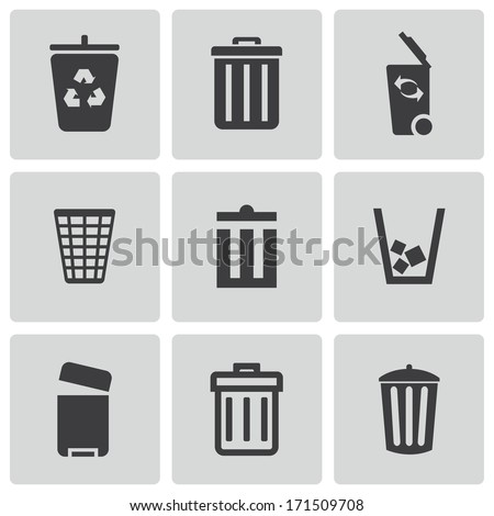 Vector black trash can icons set on white background Foto d'archivio © 