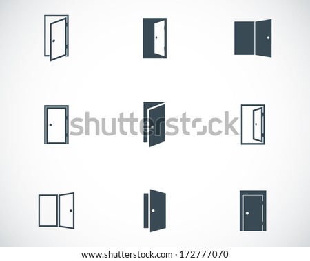 Vector black door icons set on white background