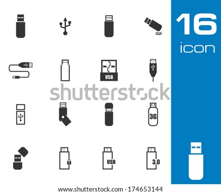 Vector black  usb  icons set on white background