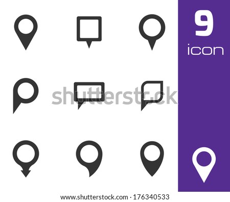 Vector black map pointer icons set on white background