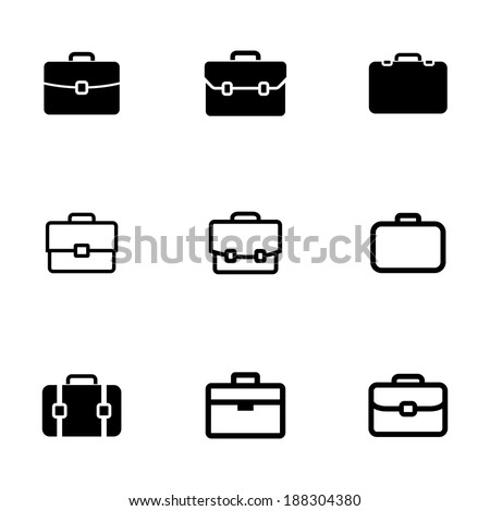 Vector black briefcase icons set on white background