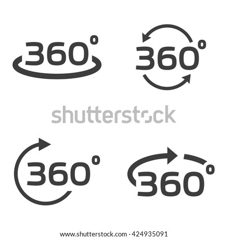 Vector Black 360 Degrees Icons Set On White Background. Geometry Math ...