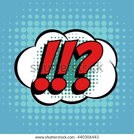 Questions exclamation marks comic book bubble text retro style