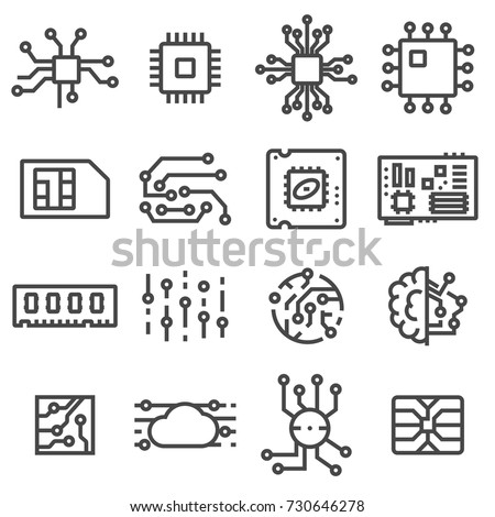Vector Computer Chips icons set. Electronics symbols
