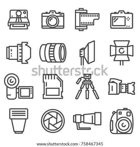 vector line photo icons set on white background