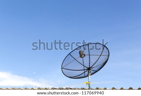 The satellite dish with the blue sky background