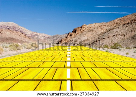 yellow brick road in the desert