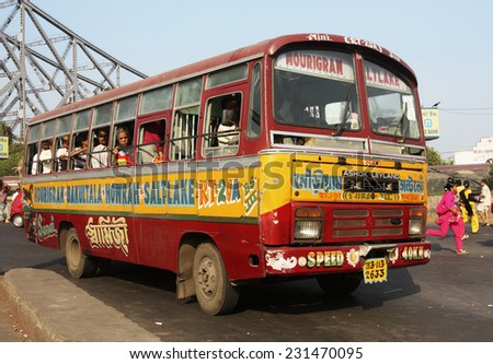 KOLKATA, INDIA - CIRCA DECEMBER 2012: Battered Indian passenger bus at Howrah bus station