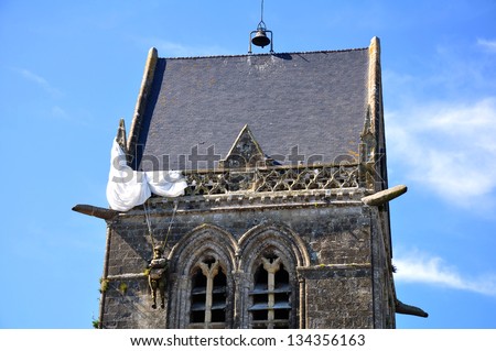 Church in St. Mere Eglise, Normandy Photo stock © 