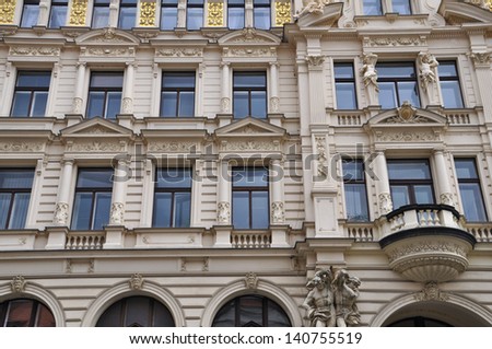The facades of houses in the Old Town of Prague, Czech Republic