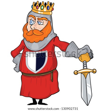 Vector Illustration Of King Character, Knight Posing With Sword And ...