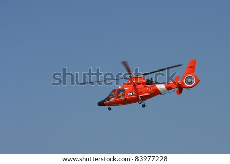 CLEVELAND, OHIO - SEPT. 3: U.S. Coast Guard rescue helicopter performs at the Cleveland National Airshow on Sept. 3, 2011 in Cleveland, Ohio.