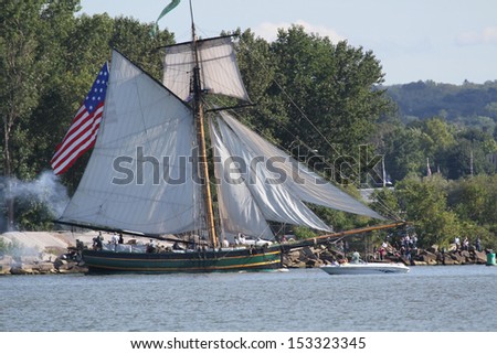 Erie, Pennsylvania, USA - September 5, 2013: The Friends Good Will sailing into the 2013 Tall Ships Erie Festival