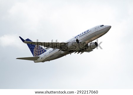 CLEVELAND, USA - JUNE 30, 2015: United Airlines Boeing BOEING 737-724 at Cleveland Hopkins International Airport.