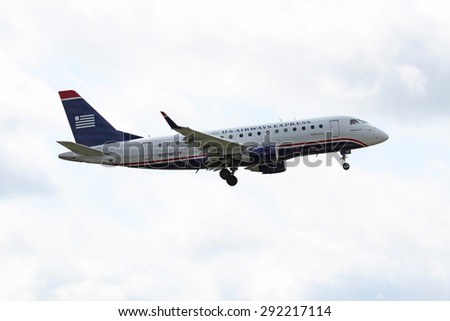 CLEVELAND, USA - JUNE 30, 2015: U.S. Airways Express Embraer ERJ 170-100SU at Cleveland Hopkins International Airport.