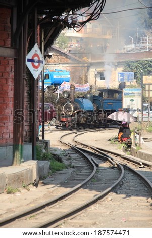 GHOOM, INDIA - April 14: Station of the British-built famous mountain railway, the so-called Toy Train on April 14, 2014 in Ghoom, India. Here is the highest railway station in India.