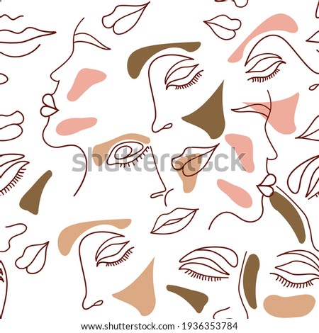 Woman beauty minimalist with geometric wall art boho style seamless pattern vector. Tropical Foliage line art drawing with abstract shape. Plant Minimal and natural wall art. Ideal for art gallery int Imagine de stoc © 