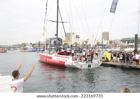 ALICANTE, SPAIN - OCTOBER 11: DONGFENG boat crew leaving Alicante marina in the Race Exit, 