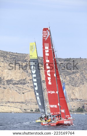 ALICANTE, SPAIN - OCTOBER 11: BRUNEL and MAPFRE boat challenging in the Race Exit, \