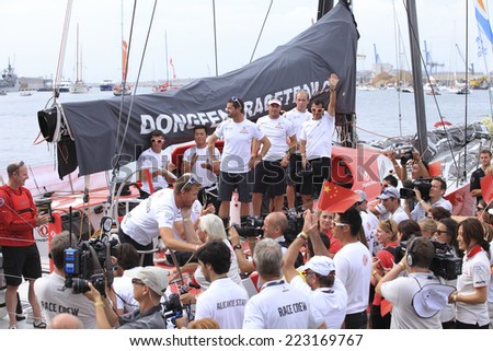 ALICANTE, SPAIN - OCTOBER 11: DONGFENG Team crew, family farewell in the Race Exit, \