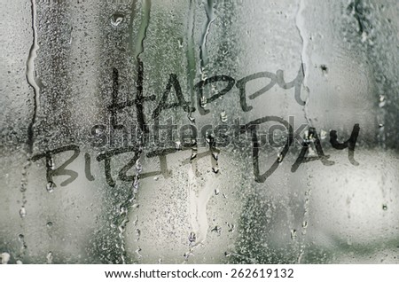 natural water drops on glass window with the text \