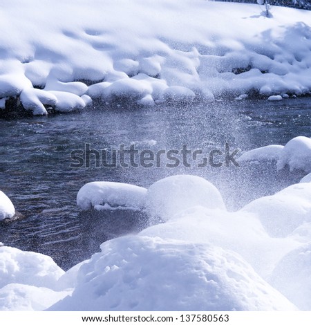 snow and water of a river