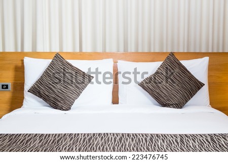Bed in room close-up