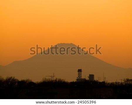 Mt. Fuji in sunset. Silhouette of Mt.Fuji shot from Tokyo area.