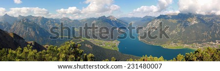 picturesque autumnal landscape and panoramic view to achensee, austrian landscape