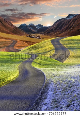 Similar – Image, Stock Photo Winding road on hilly terrain