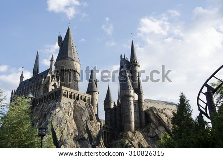 Orlando,  USA -June 6, 2014: The Hogwarts Express at The Wizarding World Of Harry Potter Potter at Universal Studios Orlando. Universal Studios Orlando is a theme park in Orlando, Florida, USA.