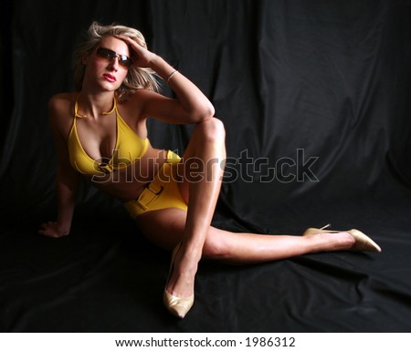 Body Beautiful in Yellow Bikini with Black Silk backdrop