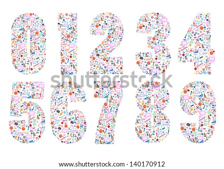 Set colorful school number background with media icons