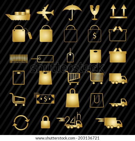 Set of shopping gold icons on Black pattern