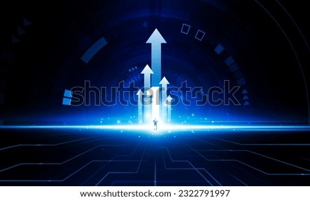 Abstract businessman arrow up of Number 1 key door or interest open Light technology background Hitech communication concept innovation background vector design. 