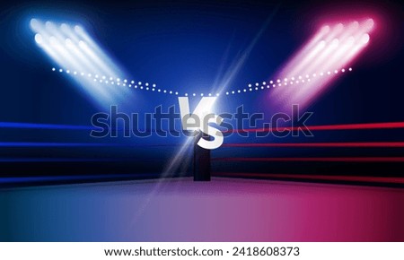 Boxing ring arena and spotlight floodlights vector design.