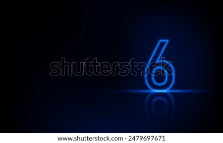 Abstract sports Light out technology and with number six glowing in the dark, blue neon light Hitech communication concept innovation background,  vector design