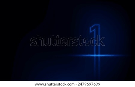 Abstract sports Light out technology and with number one glowing in the dark, blue neon light Hitech communication concept innovation background,  vector design