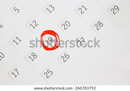 Date of calendar with red circle