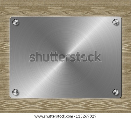 Abstract metal plate on wood background template.