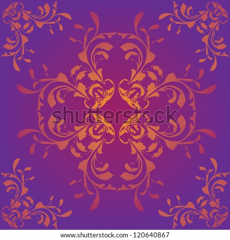 Illustration of abstract grunge purple background with flower pattern.