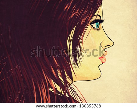 Portrait of a girl with brown hair on grunge background.