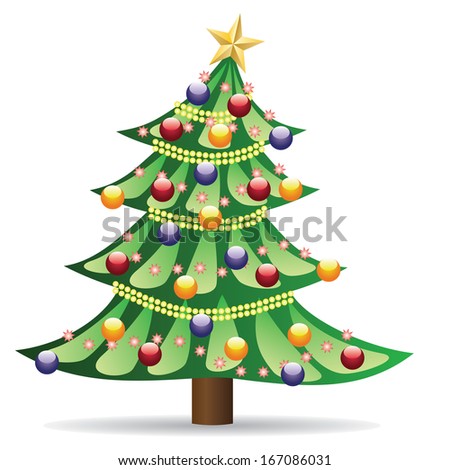 Abstract Decorated Christmas Tree On White Background. Stock Photo