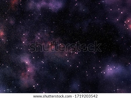 Outer space themed illustration with purple nebula clouds.